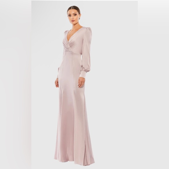 Ieene for Mac Duggal Long Bishop Sleeve Pink Satin Dress size 4 - Picture 1 of 12